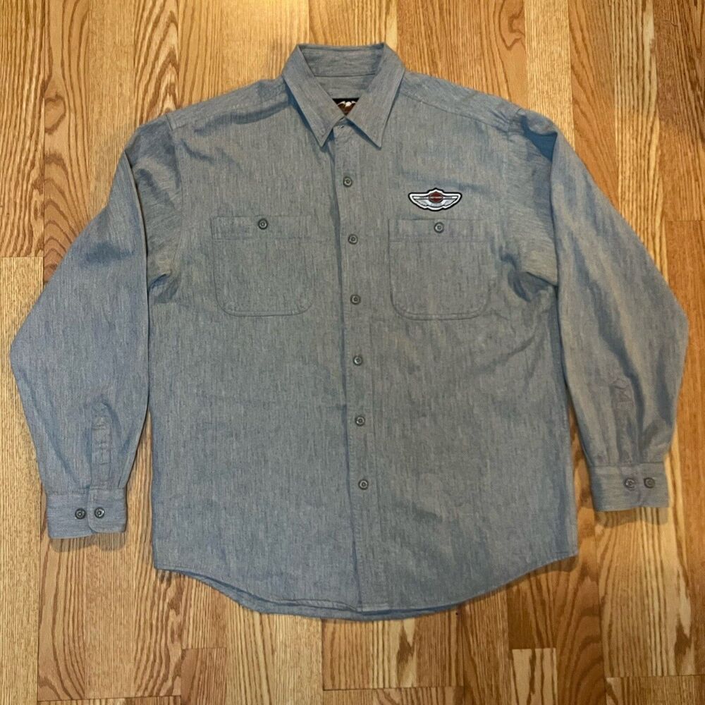 Vintage Harley Davidson Grey Button Down Long Sleeve Shirt 100 Year Men’s L